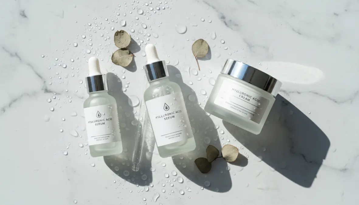 Prodotti skincare con acido ialuronico: siero e crema per routine viso quotidiana