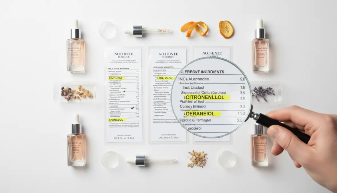 Lista ingredienti profumi con allergeni evidenziati nell'etichetta INCI