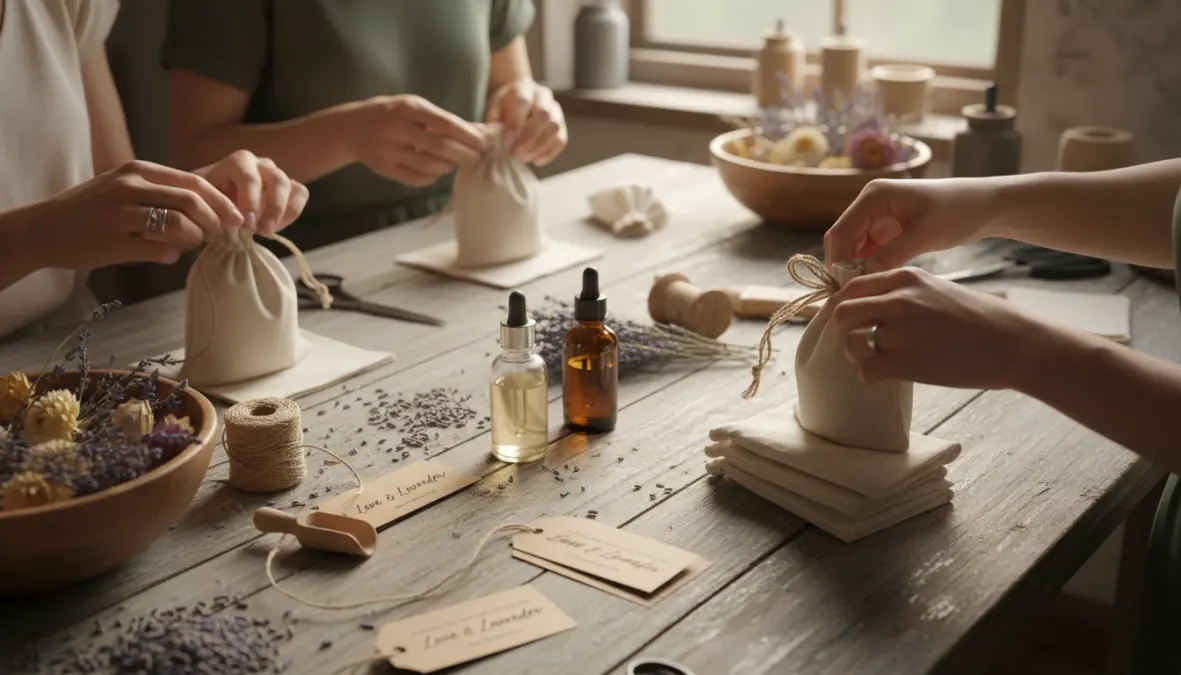 Realizzazione bomboniere profumate fai da te con sacchetti lavanda per matrimonio
