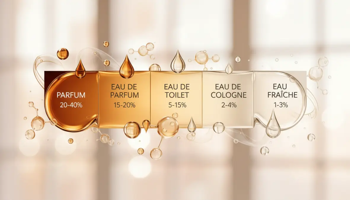 Tabella comparativa delle concentrazioni di profumo con percentuali di essenze aromatiche