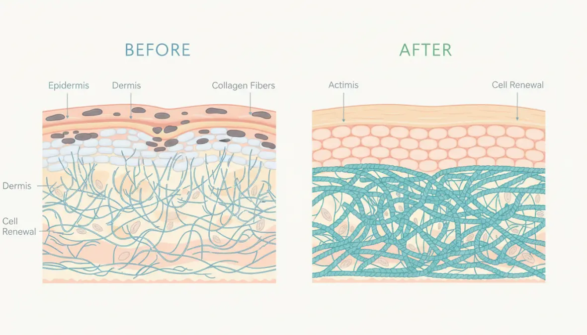 Illustrazione del rinnovamento cellulare e produzione di collagene stimolata dal retinolo